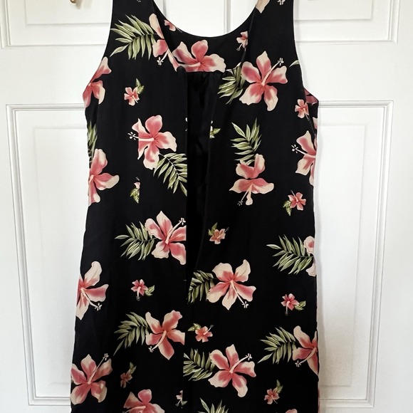 Pineapple Moon Tropical Silk Dress VTG Size M Black Floral Hawaiian Hibiscus - Picture 3 of 7